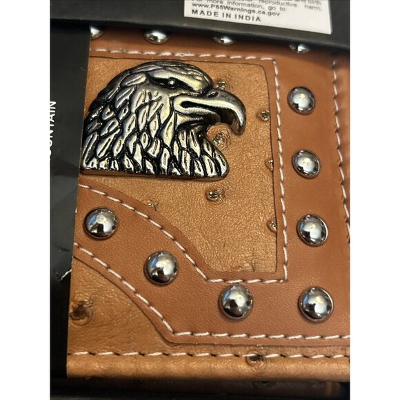 RIDGE MOUNTAIN VEGAN LEATHER HANDCRAFTED STUDDED EAGLE BIFOLD MEN'S WALLET New - Picture 6 of 12